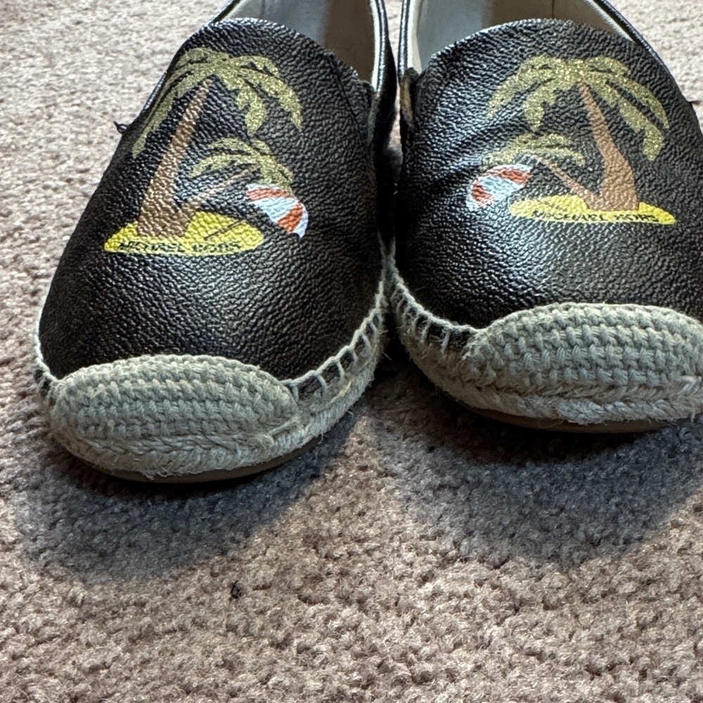 NWOT Michael Kors Brown and Tan Logo Espadrilles w/Palm Design Perfect Condition - Picture 9 of 10